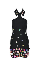 Load image into Gallery viewer, BLACK FLORAL MINI HALTER DRESS